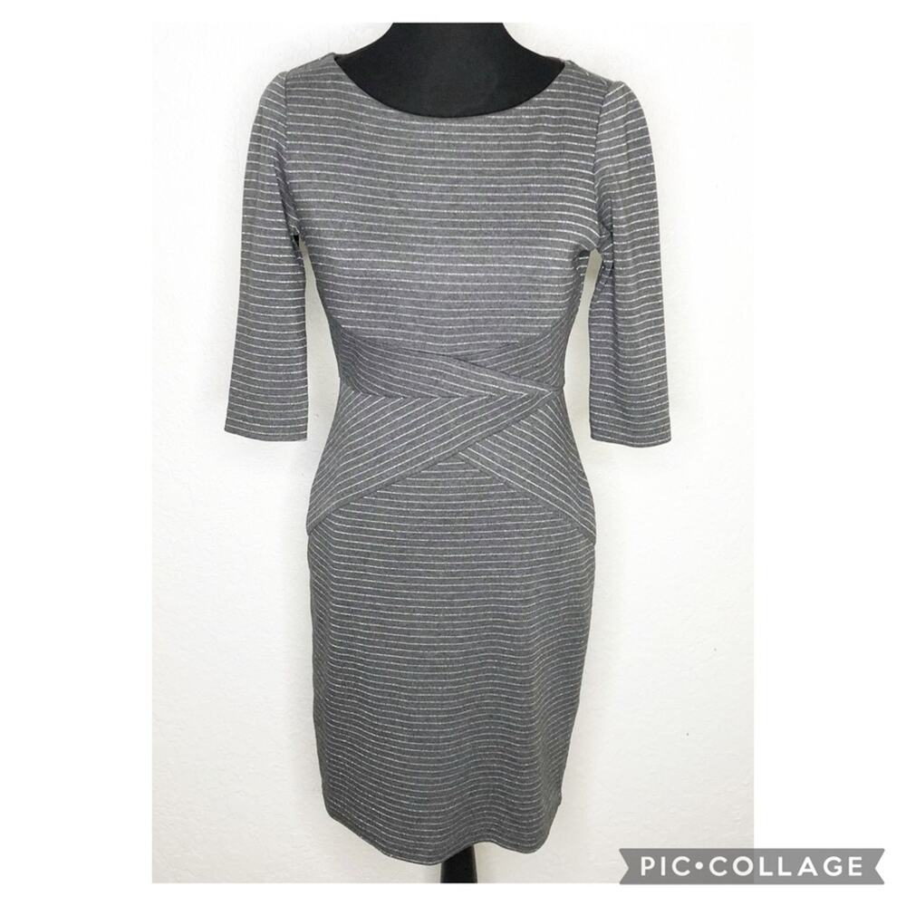 WHBM gray silver metallic‎ striped sheath dress size 6